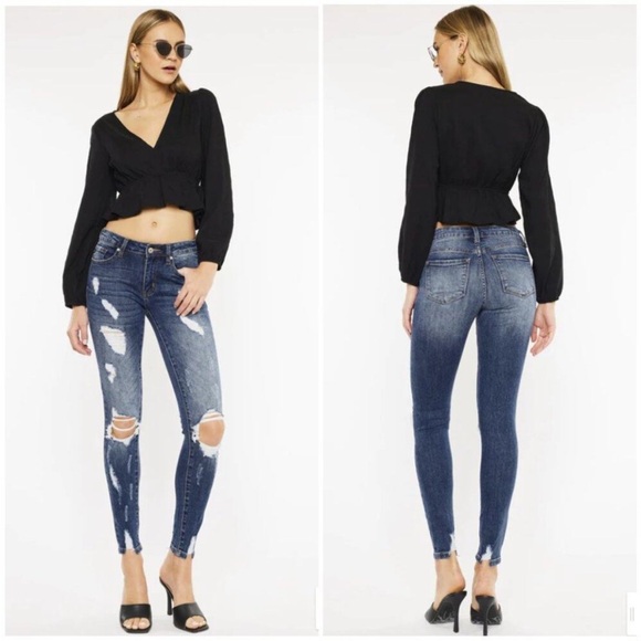 KanCan Cora Mid Rise Super Skinny Jeans Dark Wash Distressed Women’s Size 9/28 - Picture 5 of 13